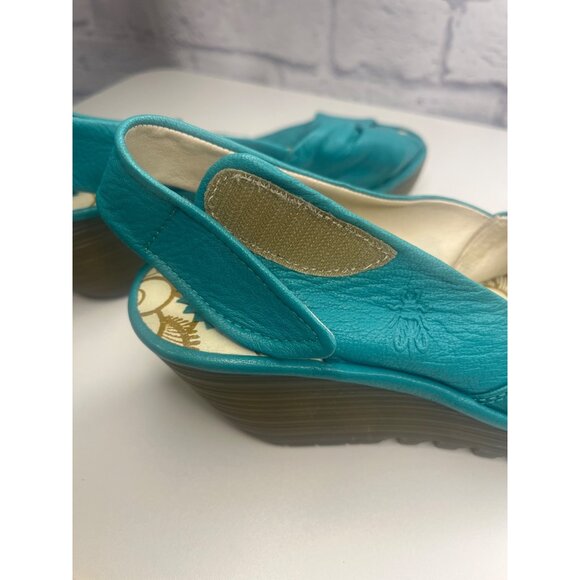 Fly London Yakin Wedge Leather Shoes Blue Turquoise Color Ladies Size 40 / 9.5 A - Picture 11 of 15